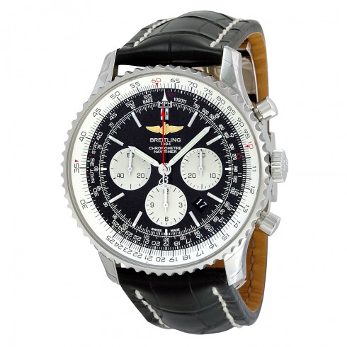 Breitling Navitimer 01 Chronograph Black Dial Black Leather Men's Watch AB012721/BD09BKCD watches