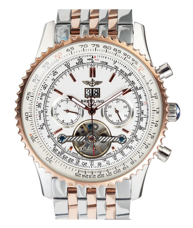 Breitling Navitimer A22322M6/B992 White Dial Stainless Steel with Rose Gold Bezel Tourbillon Watch watches