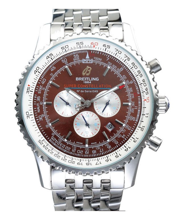 Breitling Navitimer A23322 Brown Dial Round Silver Stainless Steel Strap Watch watches