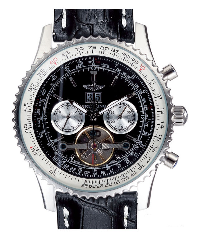 Breitling Navitimer A2432212/B726 Black Crocodile Leather Strap Black Dial 43.7mm Watch watches