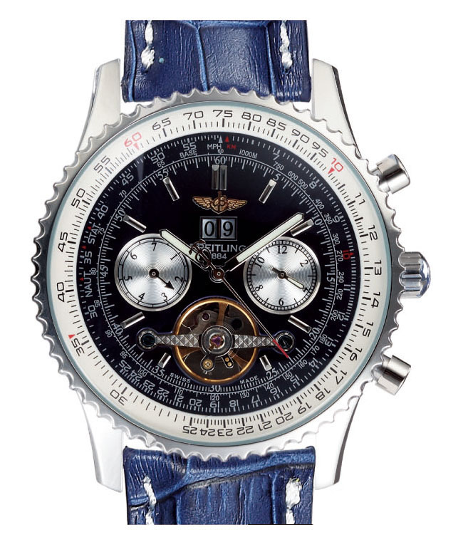 Breitling Navitimer AB012012/BB01 Blue Crocodile Leather Strap Black Dial 43.7mm Watch watches