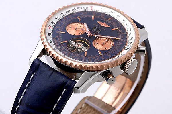 Breitling Navitimer Automatic Tourbillon L18841 Rose Gold Case Blue Dial Watch watches