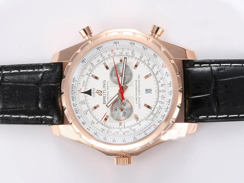 Breitling Navitimer Chrono-Matic 1806 Rose Gold Case White Dial Round Watch watches