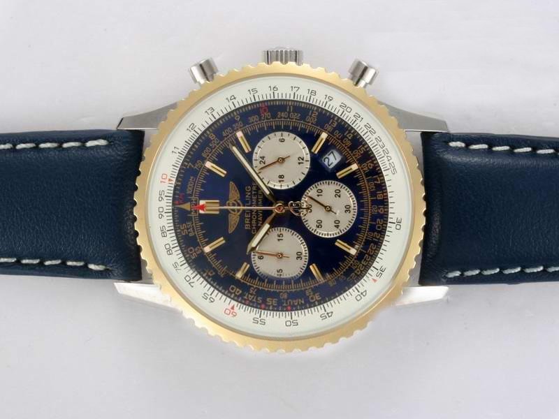 Breitling Navitimer Chrono-Matic 49 A1436002-B9-444 Round Midsize Blue Cow Leather Strap Watch watches