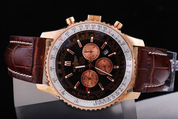 Breitling Navitimer Chrono-Matic 49 Rose Gold Mens Coffee Stainless Steel Strap 42mm Watch watches