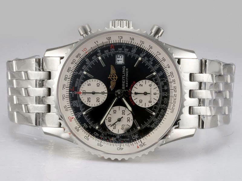 Breitling Navitimer Chronograph 117810 Black Dial Silver Stainless Steel Strap 42mm Watch watches
