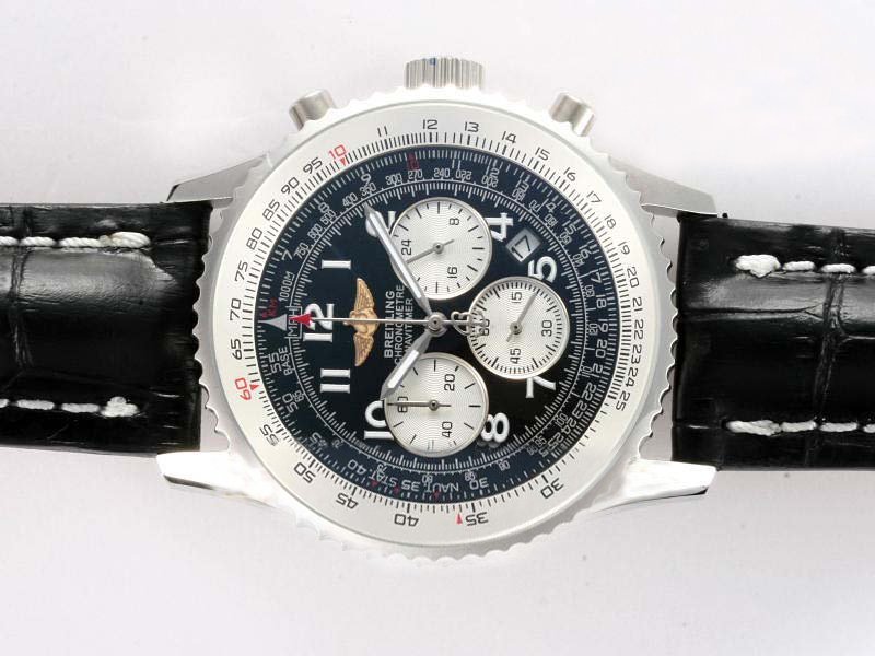 Breitling Navitimer Chronograph Steel Stainless Steel Bezel Quartz Chronograph Black Dial Watch watches
