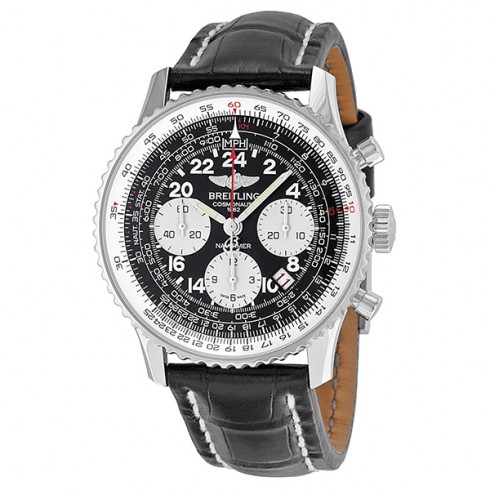 Breitling Navitimer Cosmonaute Black Dial Crocoile Leather Men's Watch AB021012-BB59BKCT watches