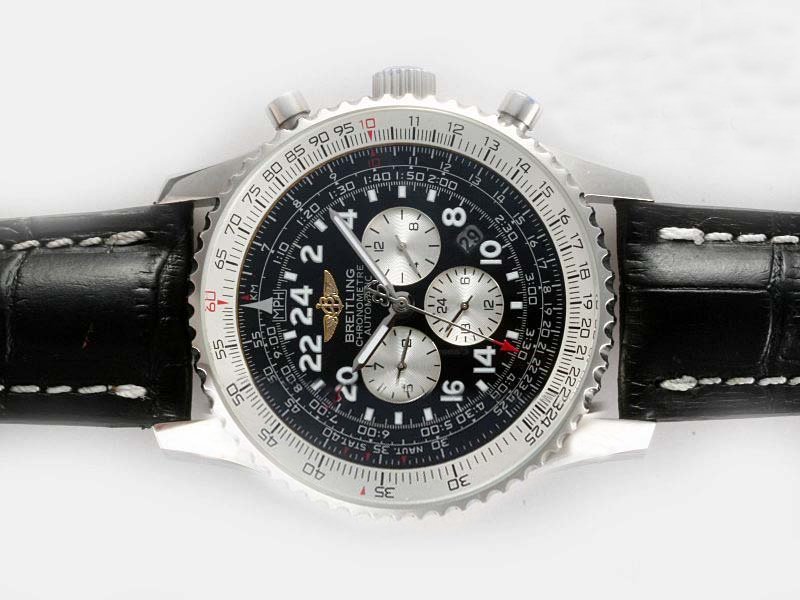 Breitling Navitimer Cosmonaute Steel Mens Black Stainless Steel Strap Watch watches