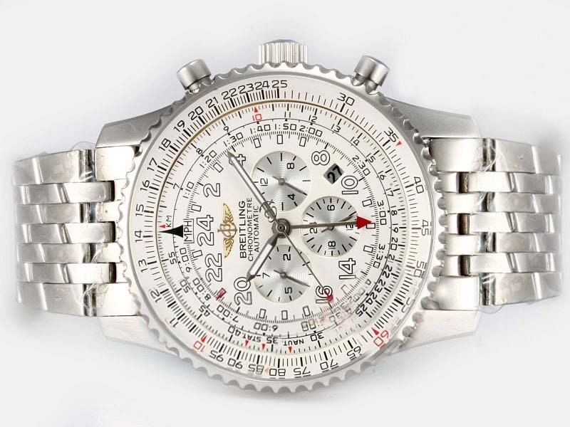 Breitling Navitimer Cosmonaute Steel Mens Round Silver Stainless Steel Strap Watch watches