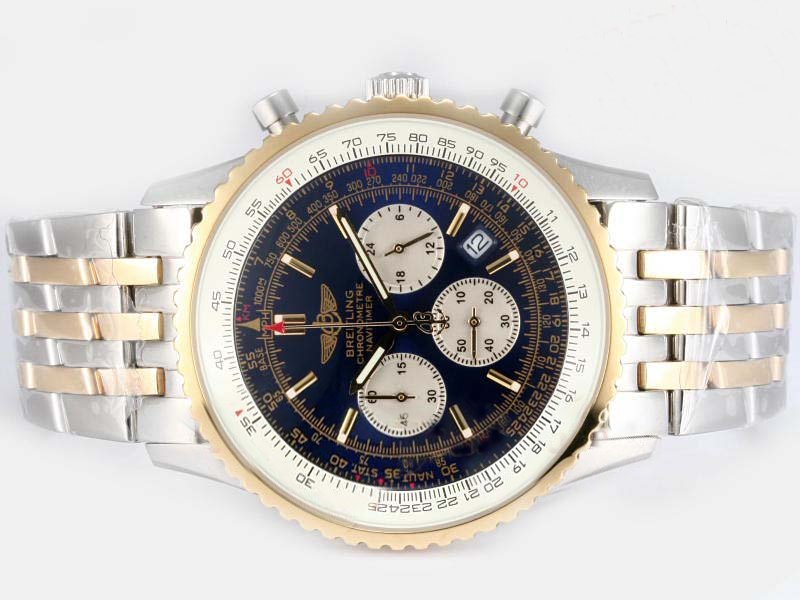 Breitling Navitimer Heritage Yellow Gold Round Silver 18k Gold Strap Mens Watch watches