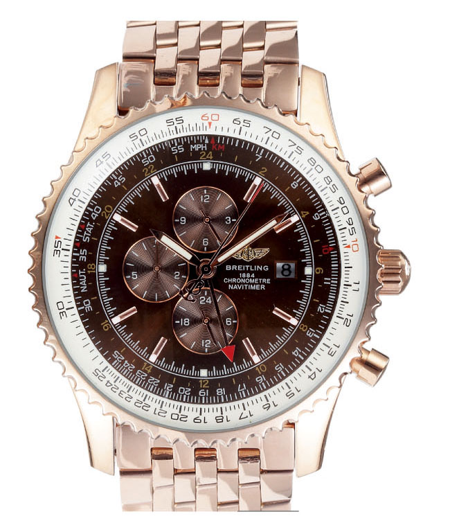 Breitling Navitimer World A 24322 Brown Dial Rose Gold Case Round Watch watches