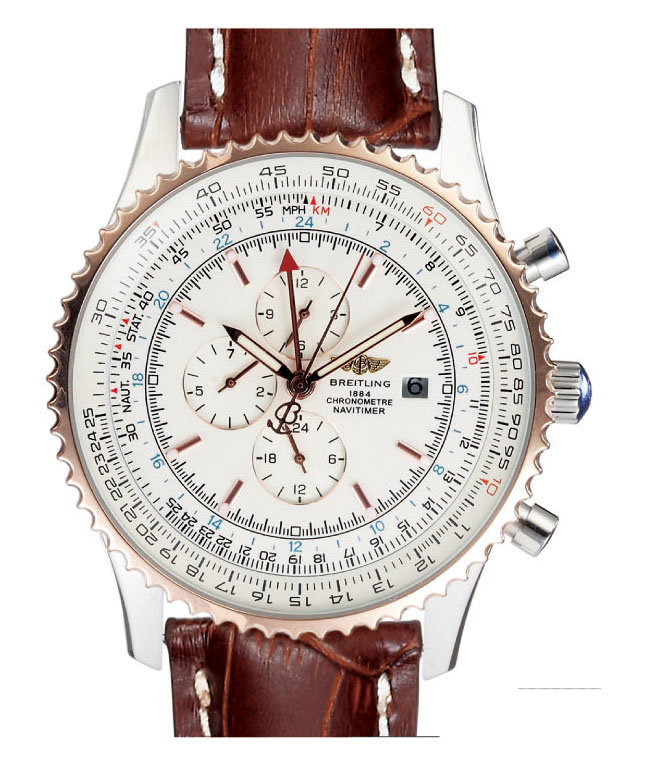 Breitling Navitimer World A24322 Round Brown Crocodile Leather Strap Watch watches