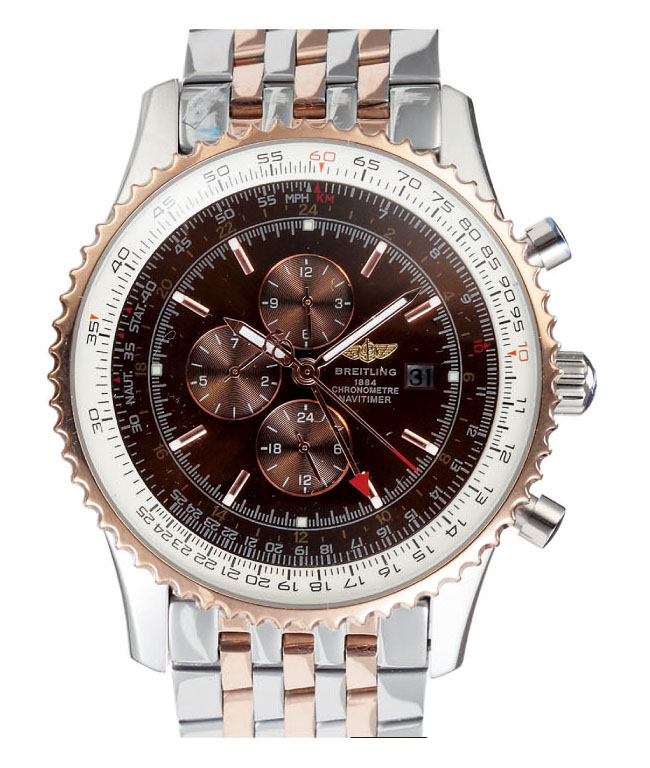 Breitling Navitimer World A2432212/B726-SS 46mm Mens Silver Rose Gold Strap Watch watches