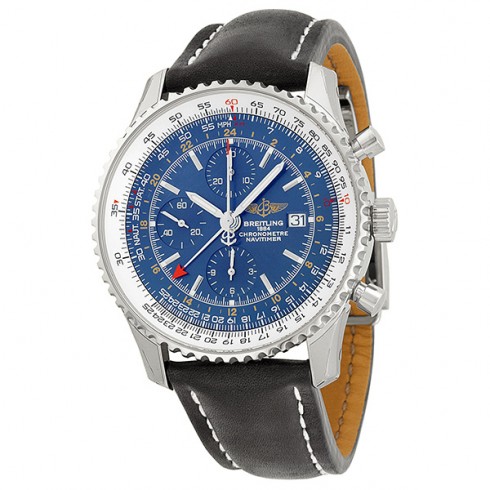 Breitling Navitimer World Chronograph Blue Dial Black Leather Men's Watch A2432212-C651BKLD watches