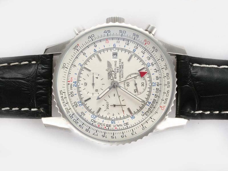 Breitling Navitimer World Steel 4 Mens Black Cow Leather Strap 46mm Watch watches