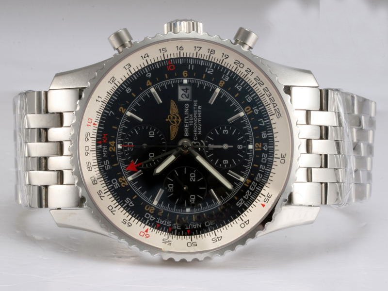 Breitling Navitimer World Steel Black Dial Round Stainless Steel Case Watch watches