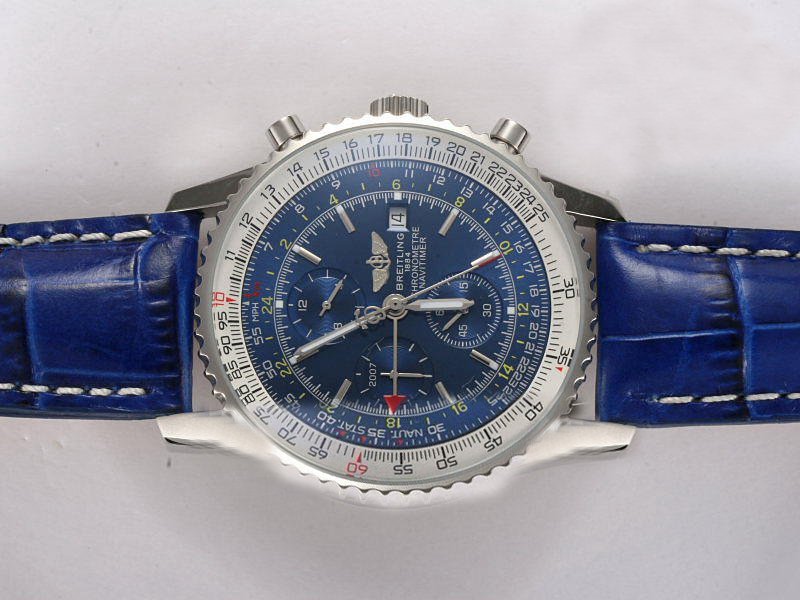 Breitling Navitimer World Steel Blue Dial Blue Stainless Steel Strap Watch watches