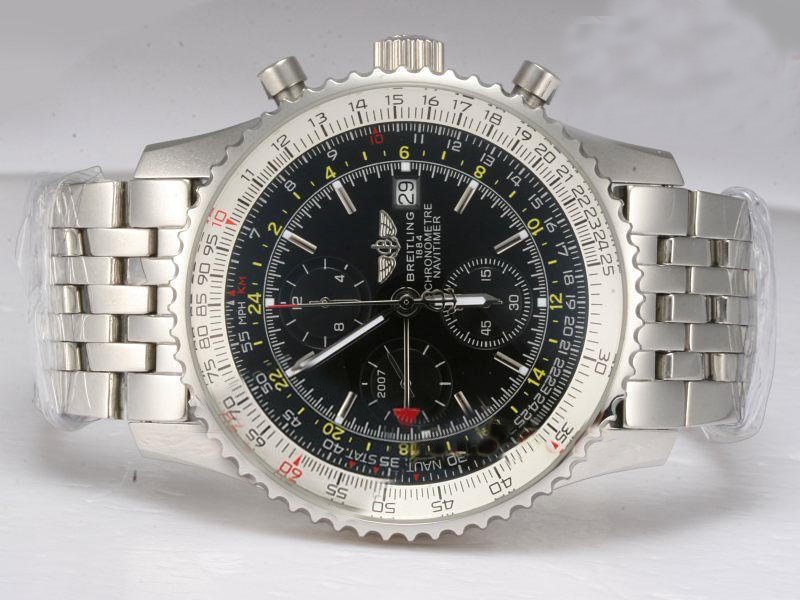 Breitling Navitimer World Steel Round Silver Stainless Steel Strap Watch watches