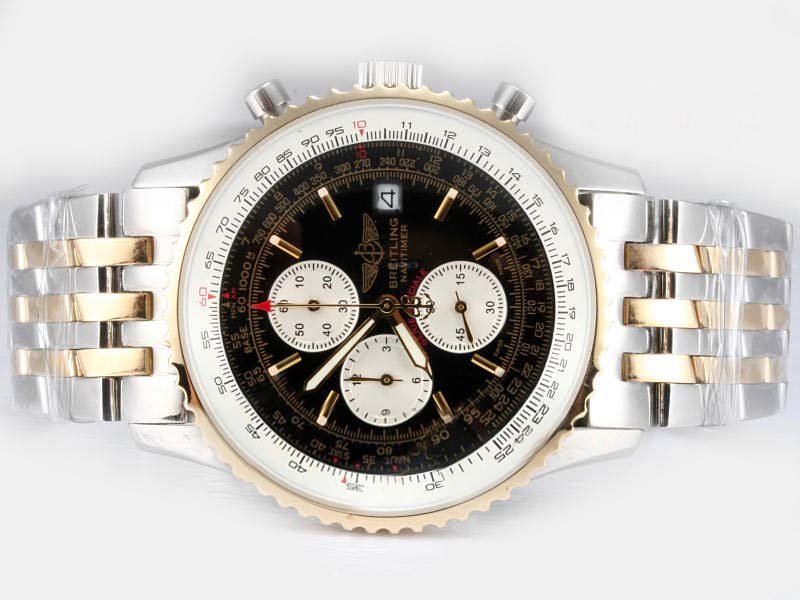 Breitling Navitimer World Yellow Gold Stainless Steel Bezel Quartz Chronograph Mens Watch watches