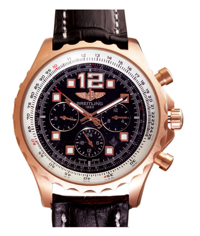 Breitling Professional Chronospace A2336035/f555-1lT Round Rose Gold Case Black Dial Watch watches