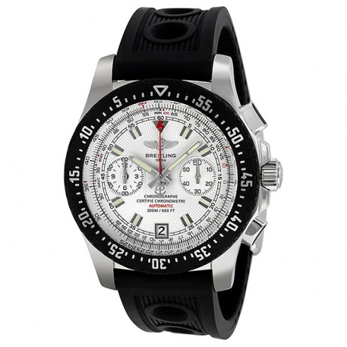 Breitling Skyracer Raven Silver Dial Chronograph Black Rubber Men's Watch A2736434-G615BKOR watches