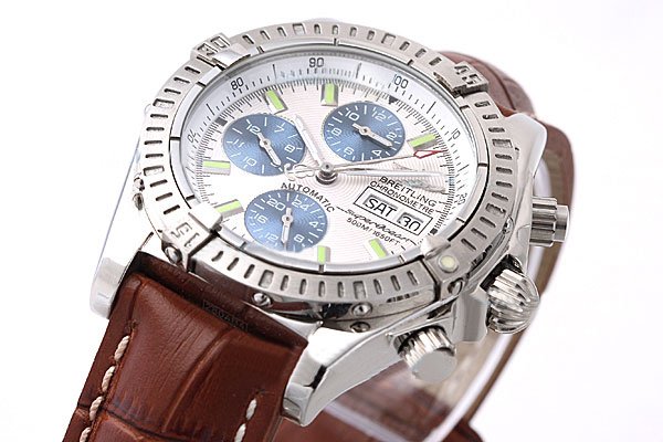 Breitling Super Ocean A1334102 Round Brown Cow Leather Strap White Dial Watch watches