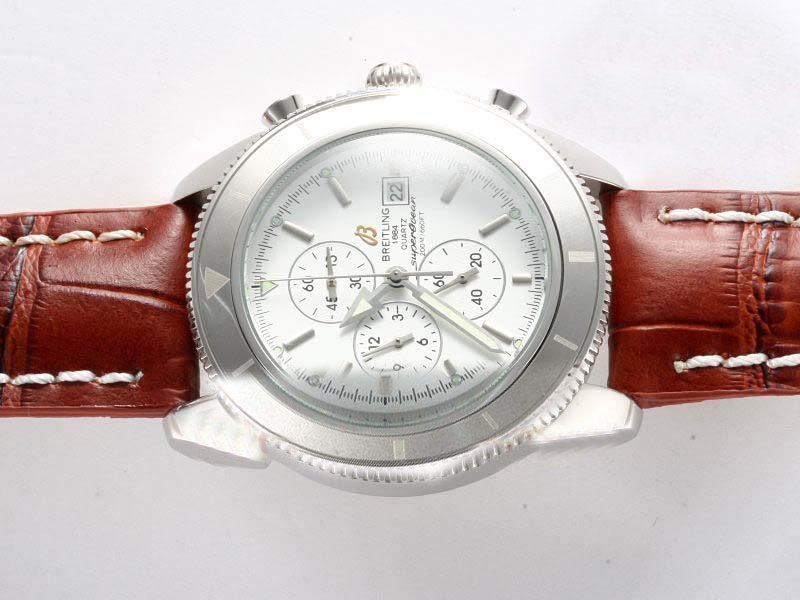 Breitling Super Ocean A17323 Stainless Steel Bezel Brown Crocodile Leather Strap Midsize Watch watches