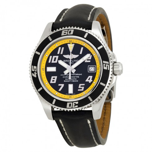 Breitling Superocean 42 Black and Yellow Dial Black Leather Men's Watch A1736402-BA32BKLD watches