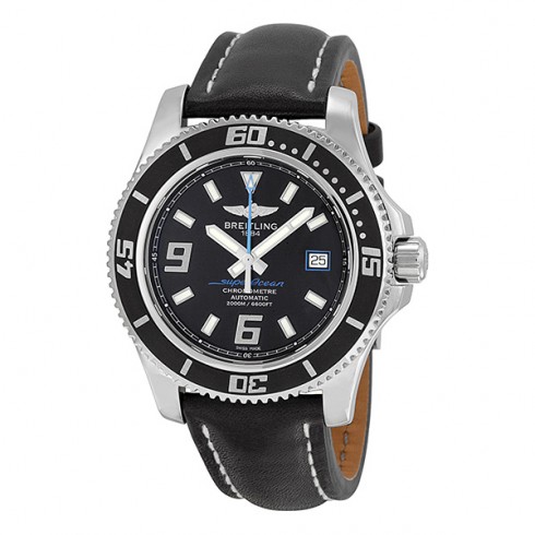 Breitling Superocean 44 Black Dial Black Leather Automatic Men's Watch A17391A8-BA79BKLT watches
