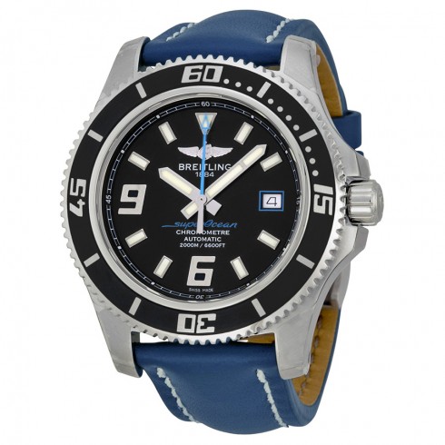 Breitling Superocean 44 Mechanical Black Dial Blue Leather Men's Watch A1739102-BA79BLLT watches