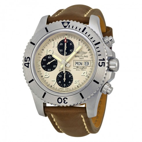 Breitling Superocean Chronograph Automatic Silver Dial Brown Leather Men's Watch A13341C3-G782BRLT watches