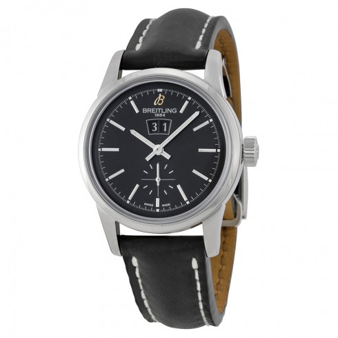 Breitling Transocean 38 Black Dial Black Leather Watch A1631012-BD15BKLD watches