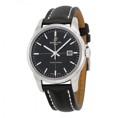 Breitling Transocean Black Dial Black Leather Automatic Men's Watch A1036012-BA91BKLT watches