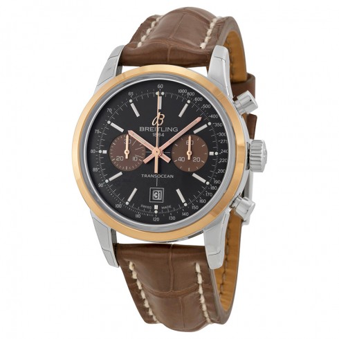 Breitling Transocean Chrono 38 Black Dial Brown leather Unisex Watch U4131012-Q600BRCT watches