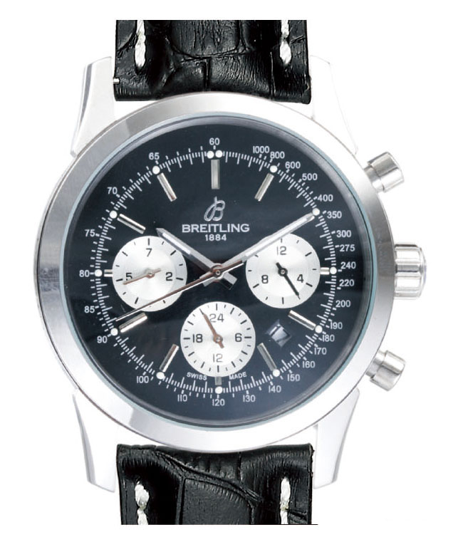 Breitling TransOcean Chrono A1436002-B9-444 43mm Black Dial Black Crocodile Leather Strap Watch watches