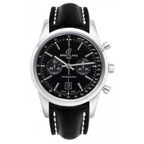 Breitling Transocean Chronograph 38 Black Dial Black Leather Men's Watch A4131012-BC06BKSLT watches