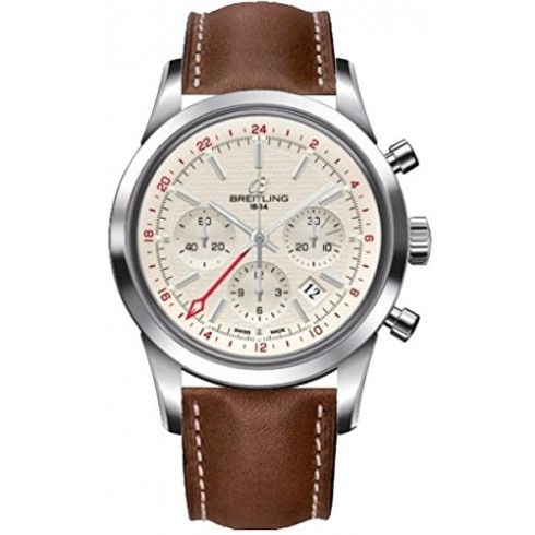 Breitling Transocean Chronograph GMT Silver Dial Brown Leather Men's Watch AB045112-G772BRLT watches