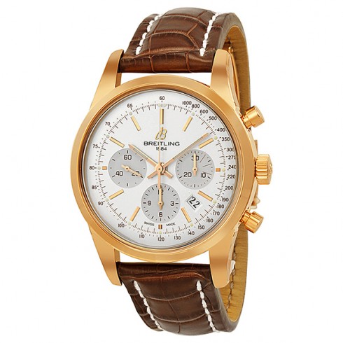 Breitling Transocean Chronograph Silver Dial 18kt Rose Gold Men's Watch RB015212-G738BRCD watches