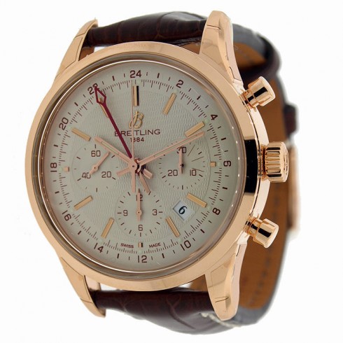 Breitling Transocean Chronograph Silver Dial Brown Leather Men's Watch RB045112-G773SS watches