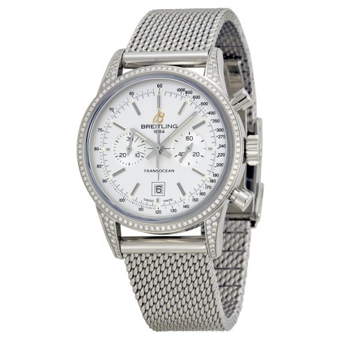 Breitling Transocean Chronograph Silver Dial Stainless Steel Unisex Watch A4131063-G757SS watches