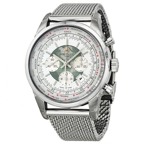 Breitling Transocean Chronograph Unitime Automatic Silver Dial Men's Watch AB0510U0-A732SS watches
