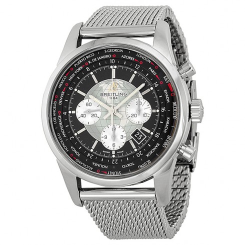 Breitling Transocean Chronograph Unitime Black Dial Stainless Steel Mesh Men's Watch AB0510U4/BB62SS watches