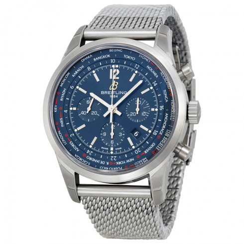 Breitling Transocean Chronograph Unitime Blue Dial stainless Steel Men's Watch AB0510U9-C879SS watches