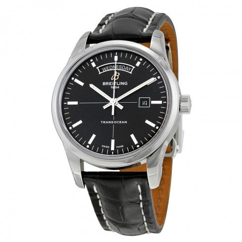 Breitling TransOcean Day & Date Automatic Black Dial Black Leather Men's Watch A4531012-BB69BKCD watches