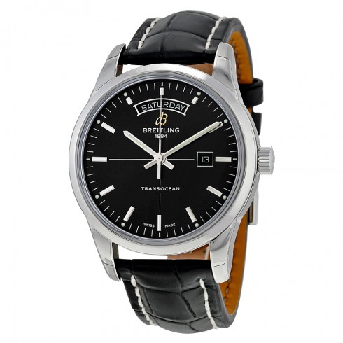 Replica Breitling Transocean Day & Date Automatic Black Dial Black Leather Men's Watch A4531012-BB69BKCT Watch