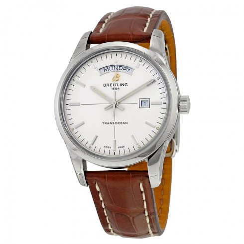 Breitling Transocean Day & Date Automatic Silver Dial Brown Leather Men's Watch A4531012-G751BRCD watches