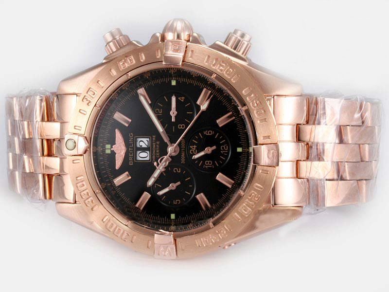 Breitling Windrider Chronomat Evolution B13048 42.5mm Black Dial Gold Stainless Steel Strap Watch watches