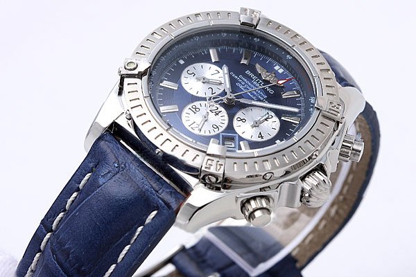 Breitling Windrider Chronomat Evolution Steel 44mm Blue Cow Leather Strap Watch watches