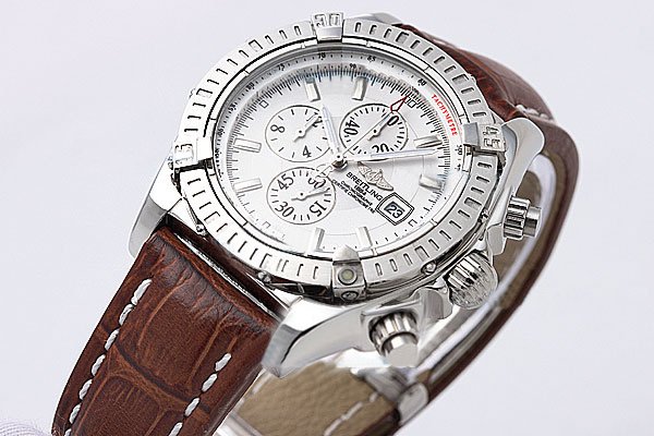 Breitling Windrider Chronomat Evolution Steel 5 46mm White Dial Brown Cow Leather Strap Watch watches